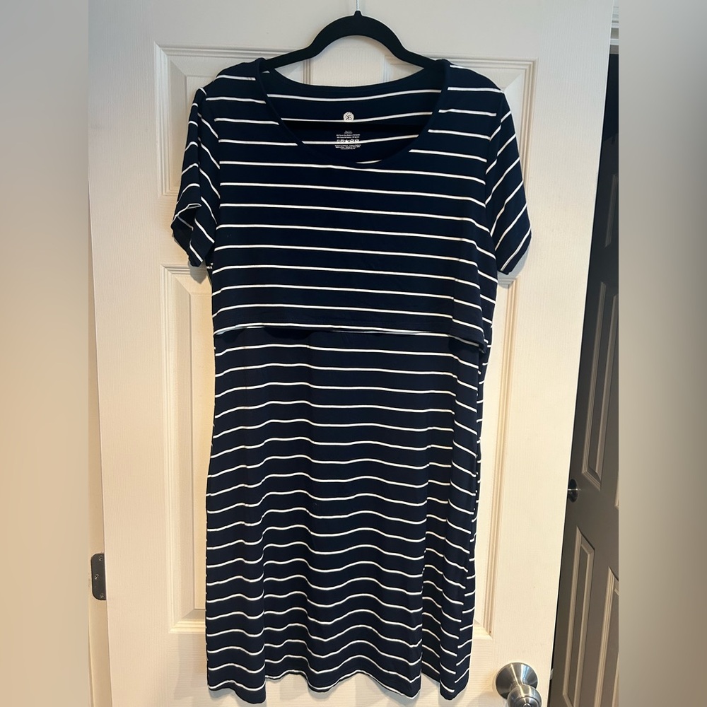 Kindred Bravely Nursing Dress Navy and White Striped